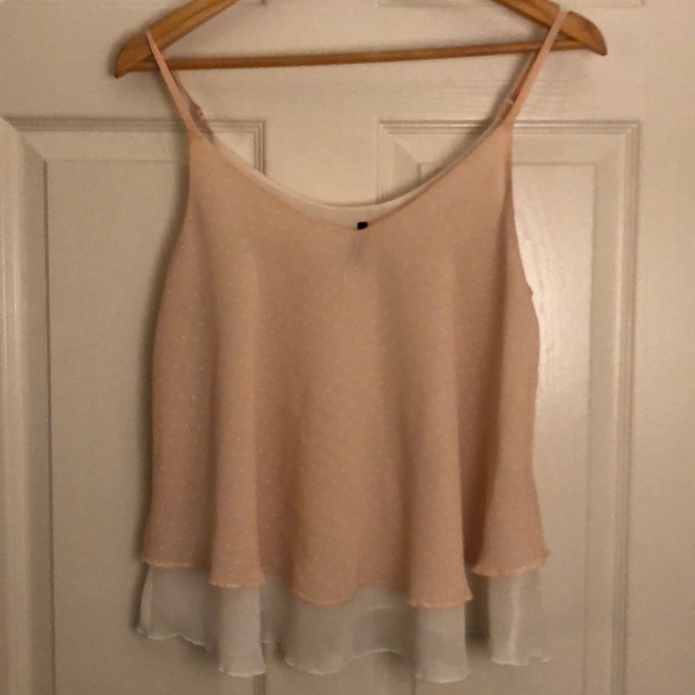Light pink and white polka dotted layered tank
